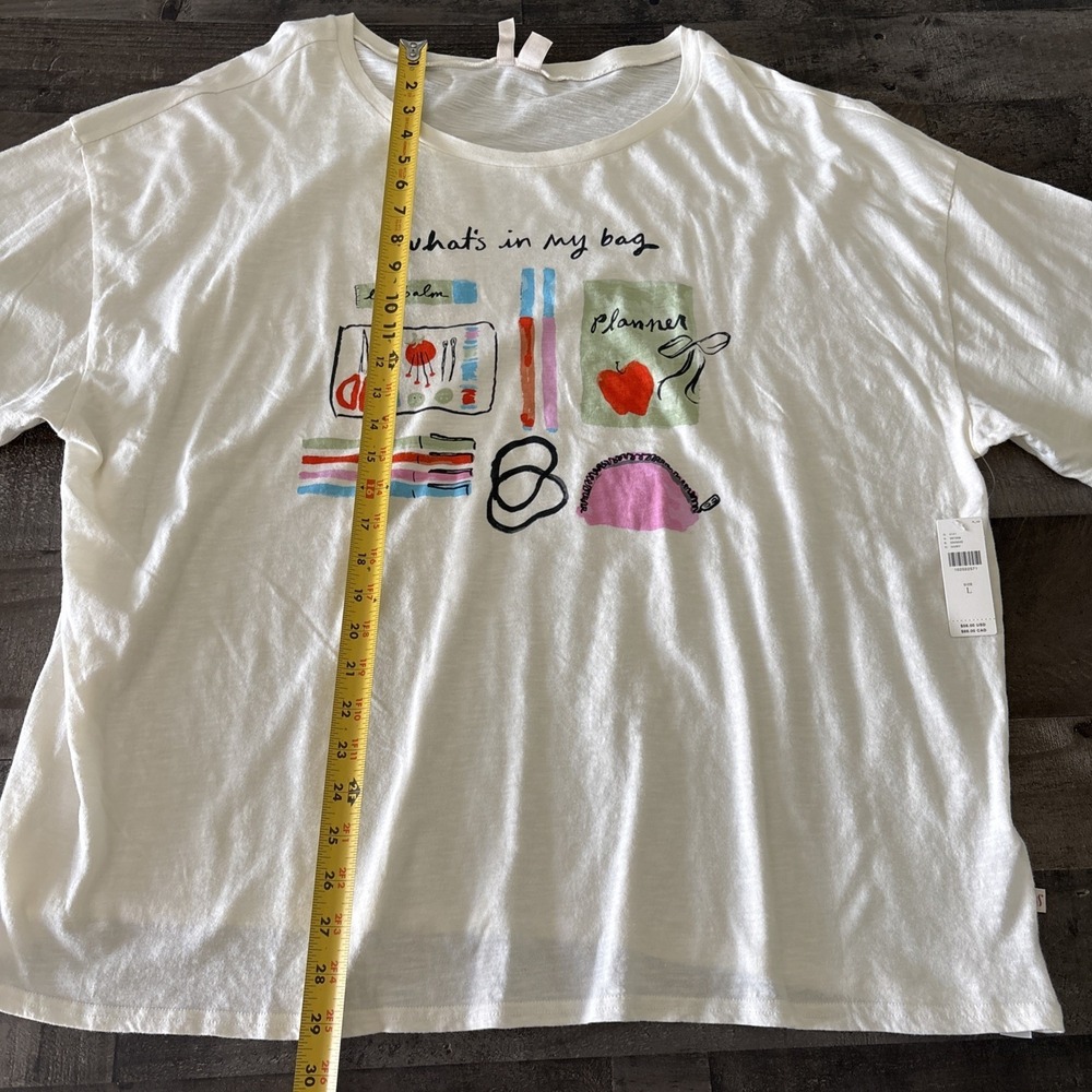 Anthropologie T-shirt What's In My Bag Size Large NWT oversized Lyrebird - Picture 6 of 12